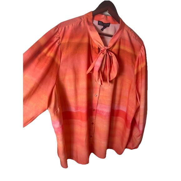 Eloquii Orange Pink Tie Neck Button Blouse Work Career Ombre Stripes Sz 28 Plus - Picture 3 of 7